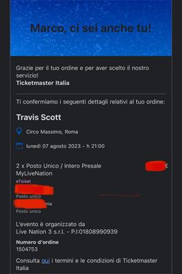 2 biglietti travis scott concerco Roma