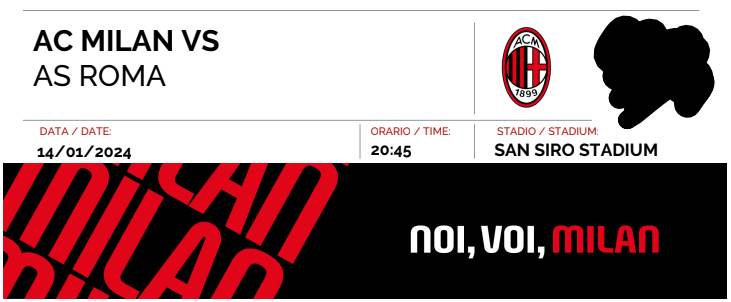 Nr.4 biglietti MILAN-ROMA 14/01/2024 set 236 Secondo Rosso L