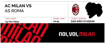 Nr.4 biglietti MILAN-ROMA 14/01/2024 set 236 Secondo Rosso L