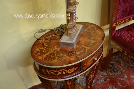 Tavolino ovale intarsiato stile neoclassico - Foto 6