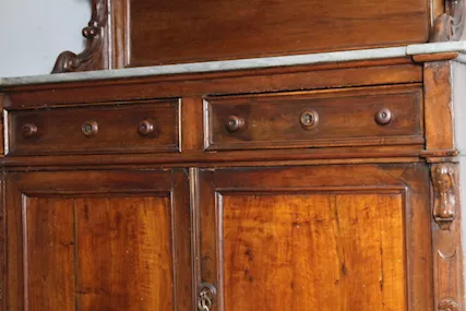 Antica credenza piattaia L. Filippo noce 1860. Marmo Mis 132 - Foto 3