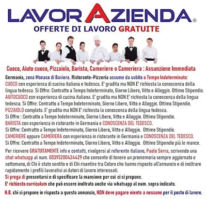 Cuoco Aiuto cuoco Pizzaiolo