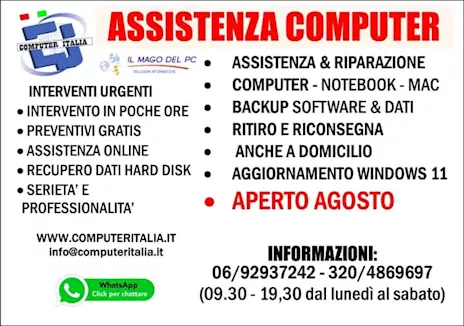 Assistenza Computer Roma Aperto Agosto e Sabato