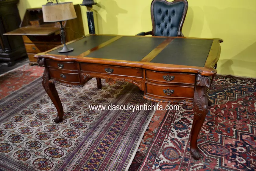 Scrivania diplomatica stile Chippendale cm 160, in legno massello - Foto 4