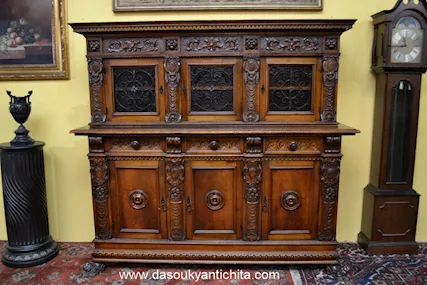 Credenza doppio corpo stile Rinascimento del 900 - Anteprima 1