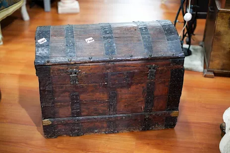 Cassapanca Antico in Legno con Rinforzi in Metallo - 24410