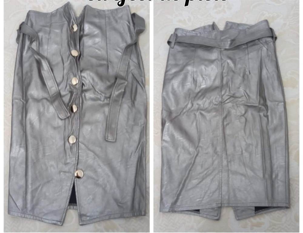 Gonna in ecopelle, colore argento