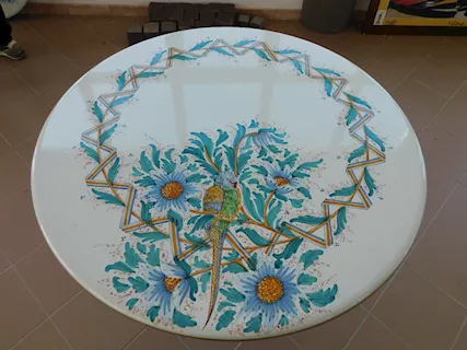 Tavolo in Pietra Lavica 100 cm Decoro Pappagallo