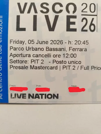 3 Biglietti Vasco 5 Giugno 2026 Ferrara