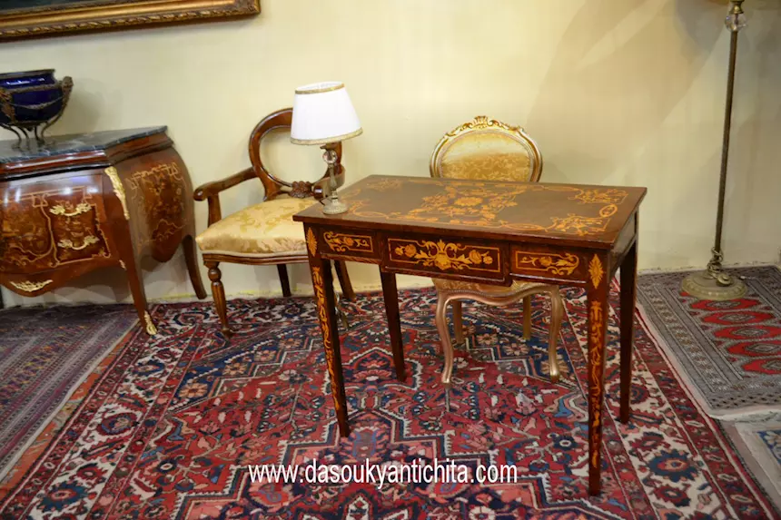 Scrittoio da centro intarsiato stile Luigi XVI cm. 90, in legno - Foto 2