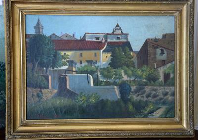 Dipinto antico, paesaggio di fine 1800, GRASSIS, in legno - Foto 3