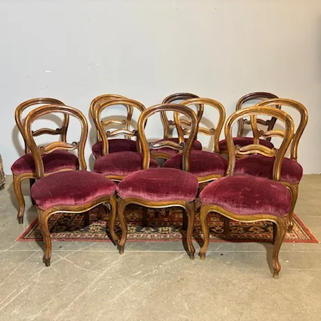 Antico e raro gruppo di 10 sedie Luigi Filippo