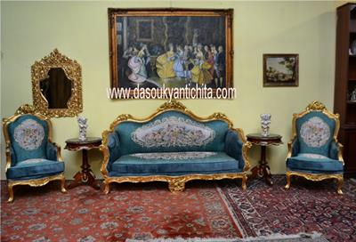 Salotto dorato completo stile Barocco in tessuto aubusson, in legno massello - Foto 2