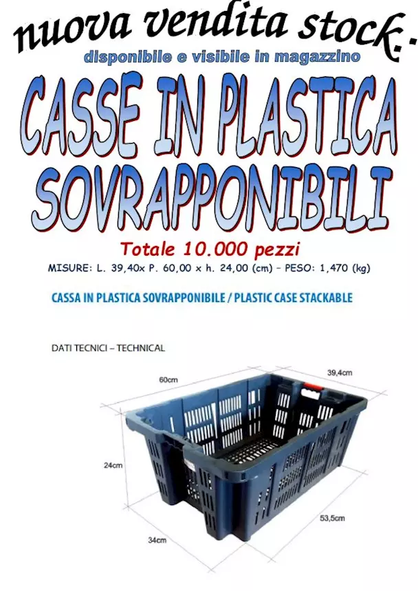 Nuova vendita fallimentare di casse in plastica sovrapponibi