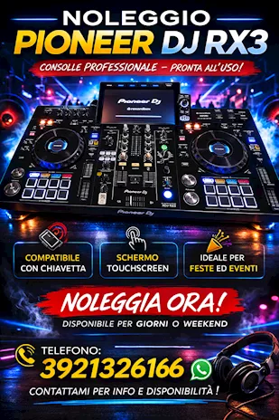 Noleggio console DJ Pioneer RX3 più casse JBL