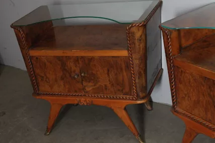 Antica Coppia comodini 1945 art deco noce. Milano . Top, in legno - Foto 3
