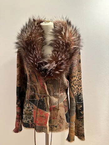 Giacca in pelle Roberto Cavalli con collo in volpe