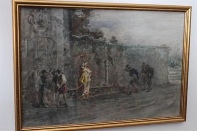 Antico Dipinto Acquarello Filippo Carcano (Milano 1840 - 191