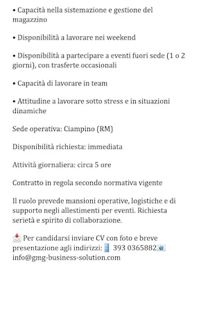 Magazziniere / trasportatore / allestitore eventi
