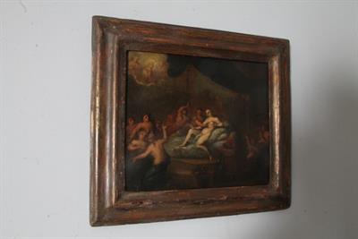Antico dipinto olio su tela XVIII secolo “ Scena di interno