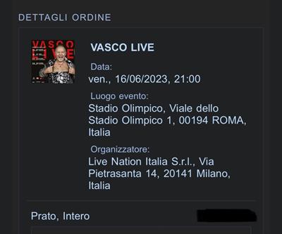 4 biglietti Vasco Rossi 16/06