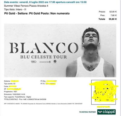 BLANCO + GUEST a FERRARA 2 bilgietti