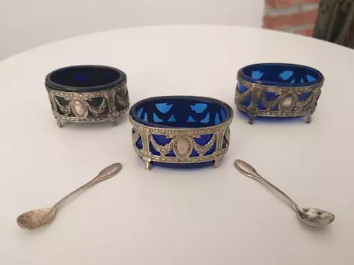 3 Saliere Antiche In Argento E Vetro