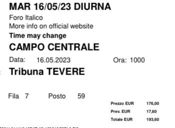 2 Biglietti Tribuna Tevere Internazionali Tennis