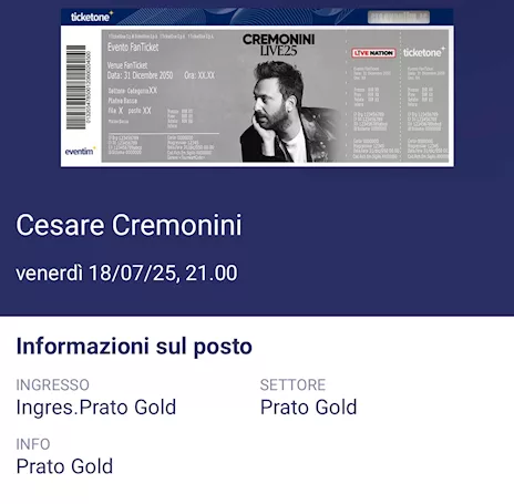 Biglietti 18 luglio 2025 Cesare cremonini
