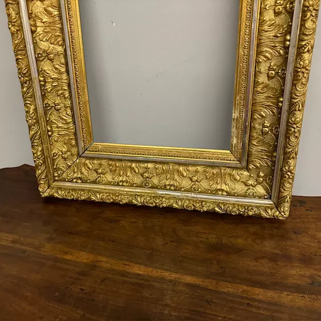 Antica cornice foglia oro e argento XIX sec . Mis 69 x 54, ottimo stato - Foto 6