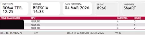 Italo Roma Termini - Brescia 04 marzo 2026 treno 8960