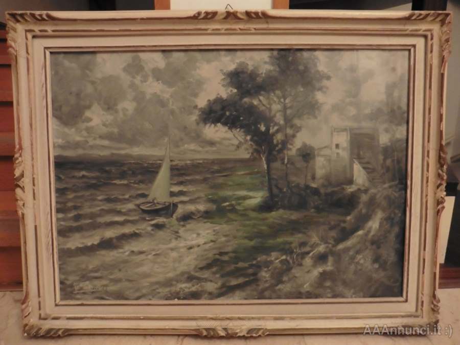 Quadro in Bicromia del 1930 Mareggiata Olio su Tela