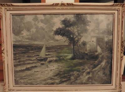Quadro in Bicromia del 1930 Mareggiata Olio su Tela