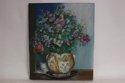 Quadro olio su tela, vaso di fiori, firmato, 46cm x 55cm