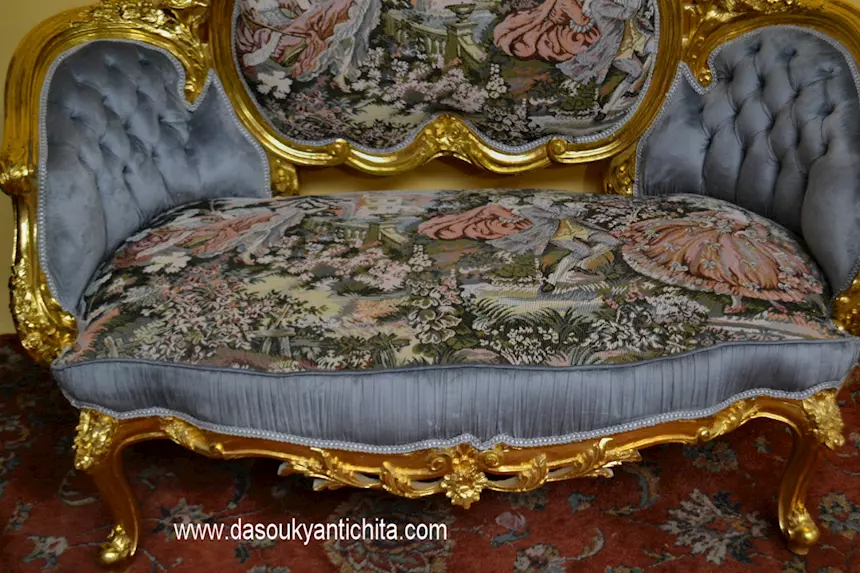 Divano sofà corbeille stile Luigi XV rococò, in legno - Foto 8