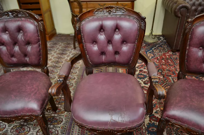 Trittico di poltrone da studio stile inglese Vittoriano, in legno - Foto 6