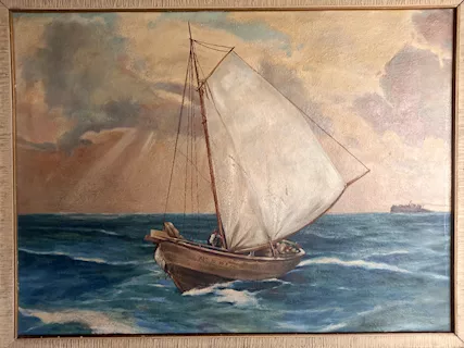 Dipinto olio su tela veliero artista sconosciuto