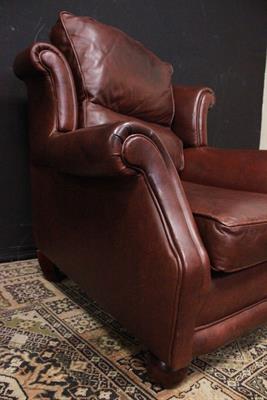 Poltrona modello bergere inglese in pelle marrone rossiccio - Foto 5