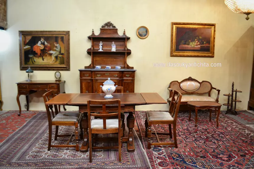 Tavolo/Scrittoio stile Neorinascimento Elisabettiano, in legno - Foto 10