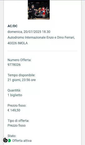 Biglietto AC/DC Imola 20 luglio PIT B