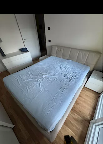 Letto in vera pelle + rete con doghe in legno