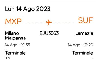4 biglietti milano lamezia 14 agosto