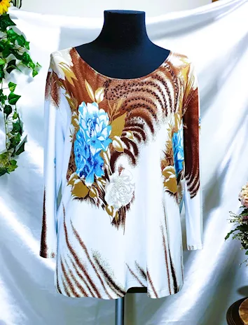 Blusa donna azzurra maglia maniche 3/4 viscosa - taglia L