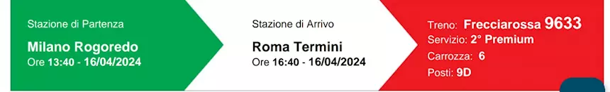 Biglietto Frecciarossa Milano - Roma 16 aprile