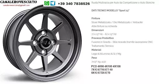 Cerchi SP13 7x 8X 13 FIAT BMW OPEL VW FORD PEUGEOT