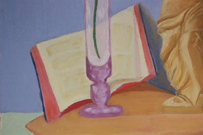 Quadro olio su tela con Vaso, scultura e libro - Foto 5