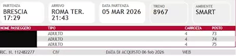 Italo treno Brescia Roma 05 marzo 2026 treno 8967