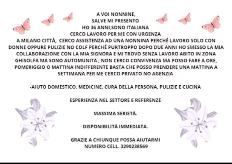 Pulizia e badante per donne