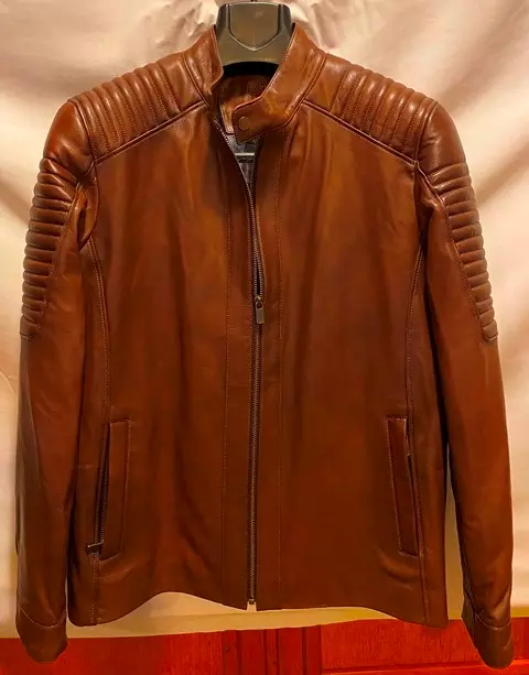 Giubbotto in pelle - uomo, color marrone tabacco, taglia l