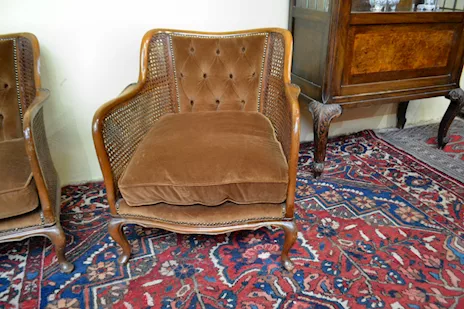 Salotto completo in noce e paglia di Vienna stile Luigi XV, color tabacco - Anteprima 5